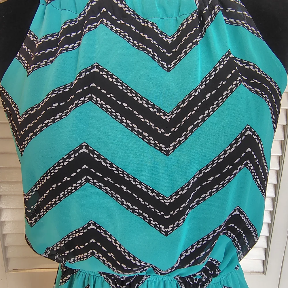 TeenPlo Aqua Teal & Black Chevron Sleeveless Maxi Dress Size S – Like New - Picture 6 of 11